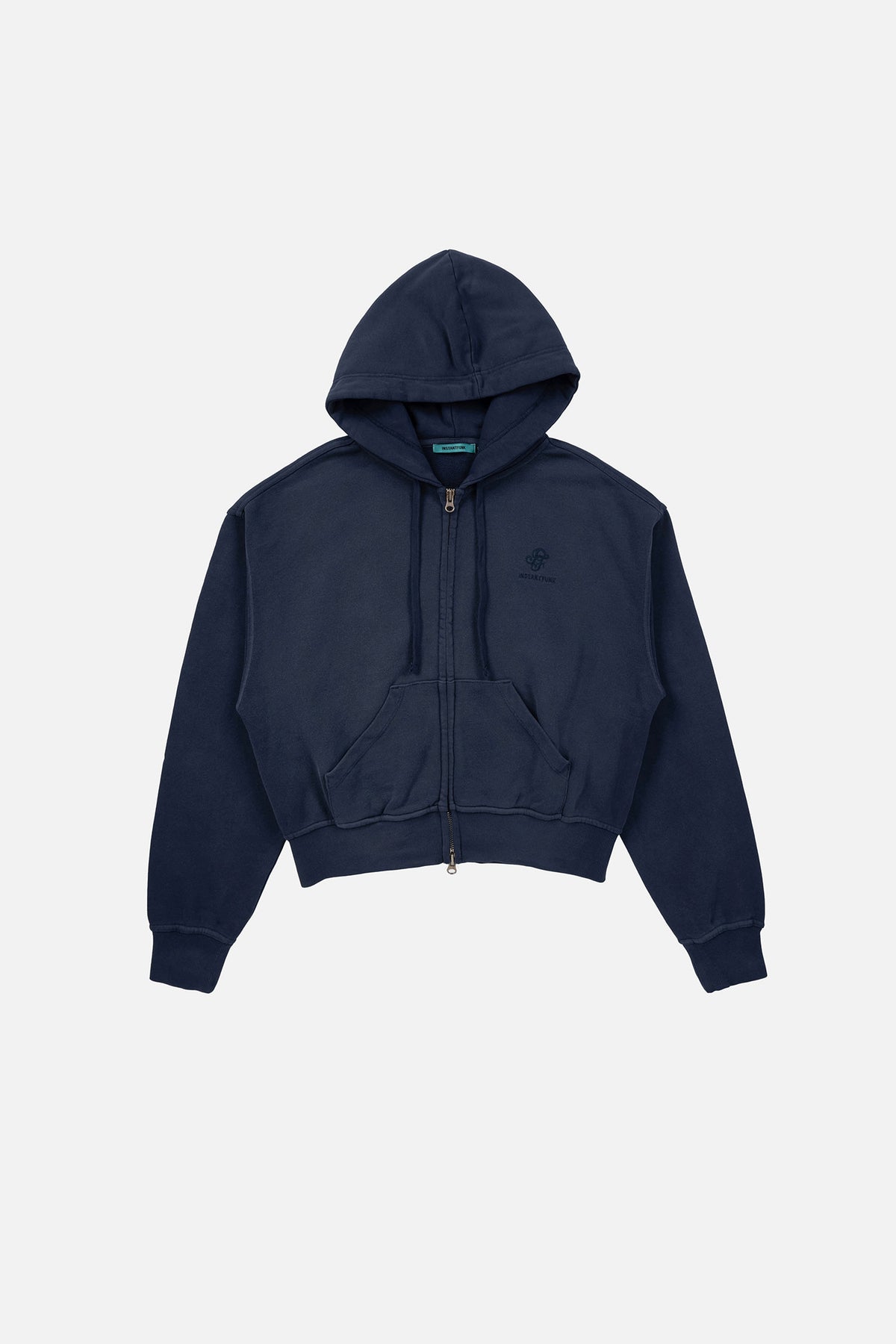 Instantfunk Washed Cropped Hoodie - Navy