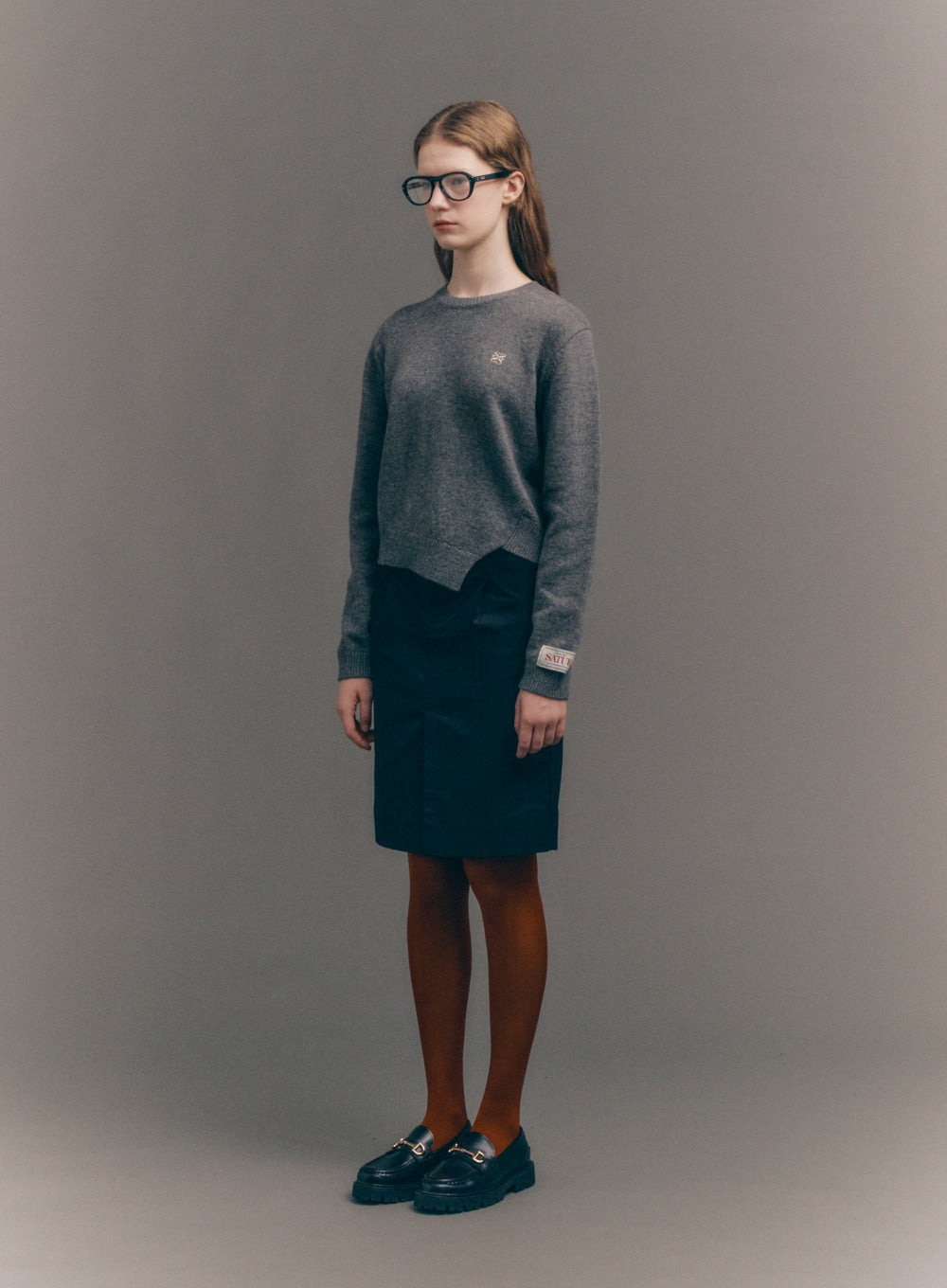 [satur] (W) Dublin Unbalanced Cashmere Blend Knit - Classic Charcoal