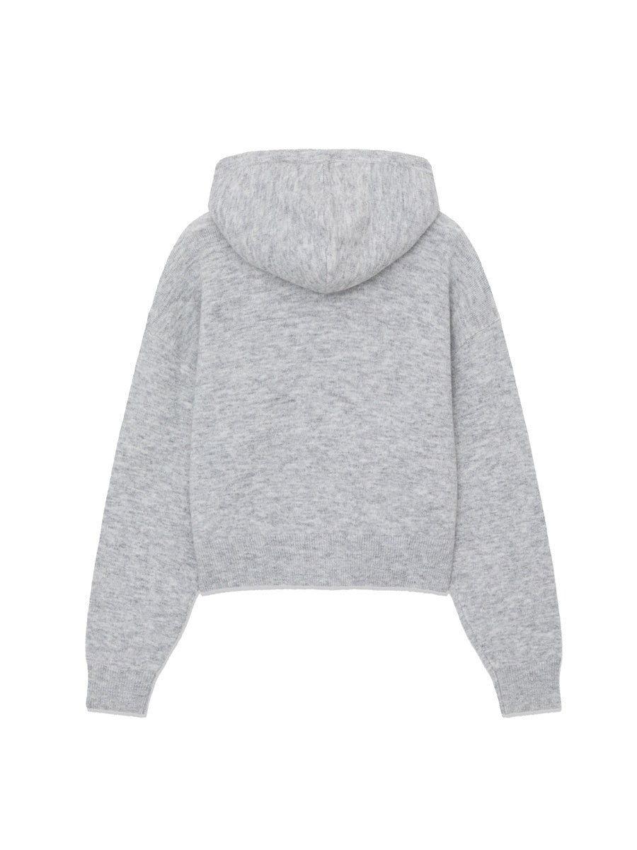 GLOWNY G Wool Knit Zip-Up Hoodie (Melange Gray)