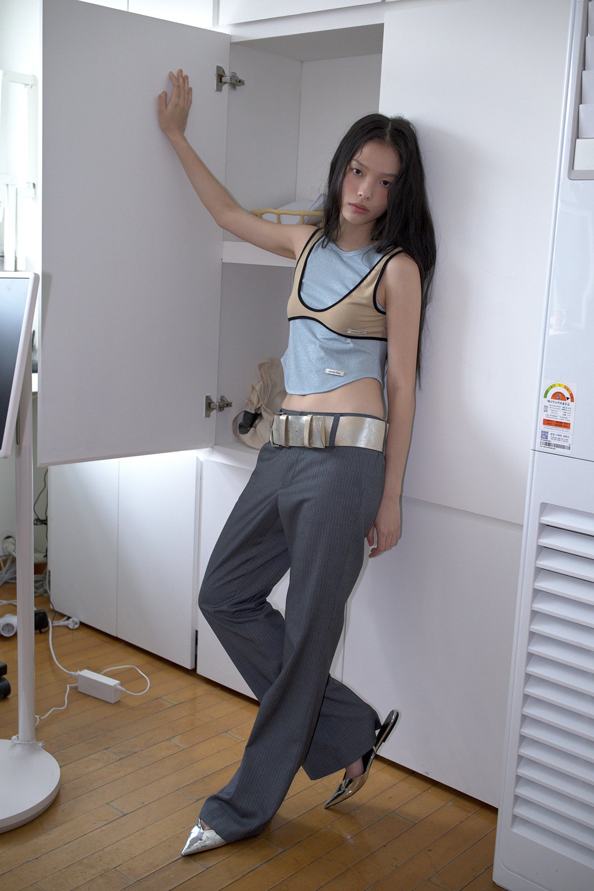 Overdueflair Metallic Halter Top Blue Silver