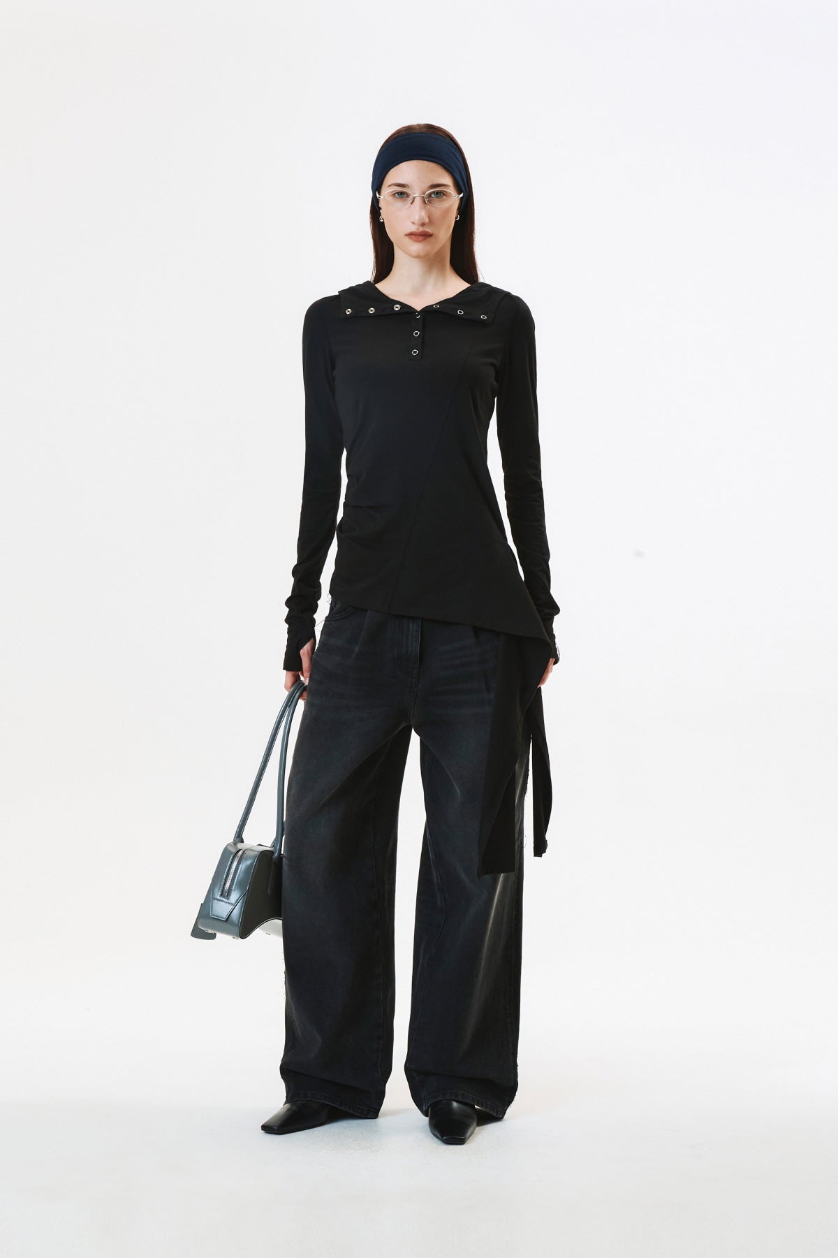 Matinkim Side Pannel Pintuck Denim Pants IN Dark Grey
