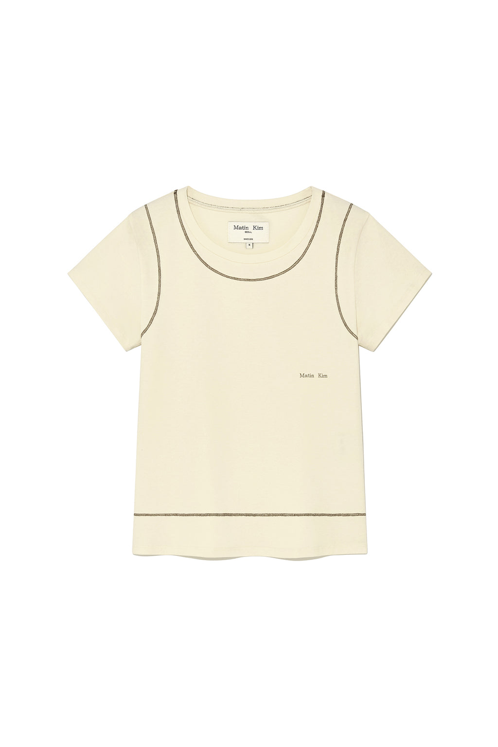 [matinkim] Stitch Point Small Logo Top IN Light Yellow