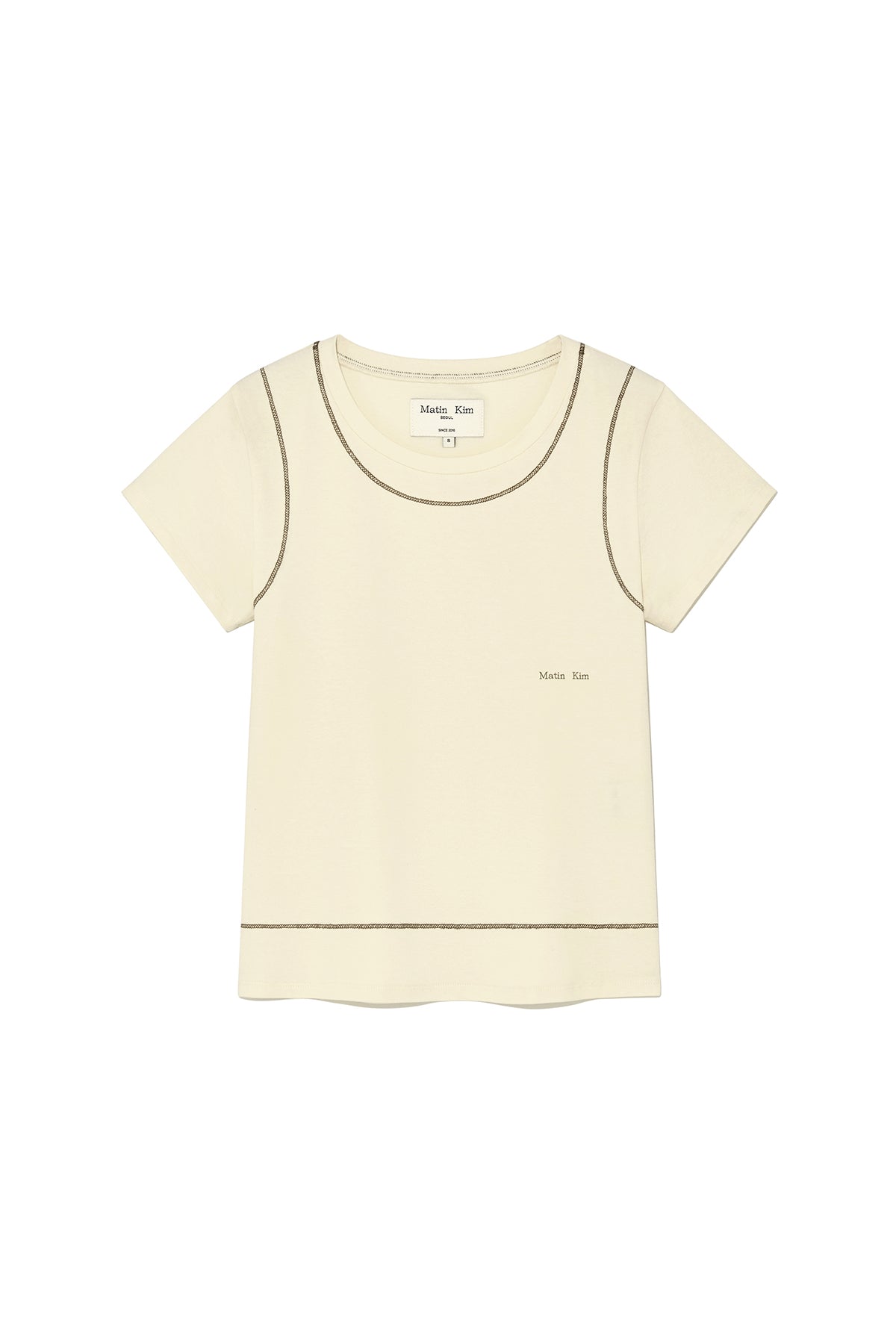 [matinkim] Stitch Point Small Logo Top IN Light Yellow