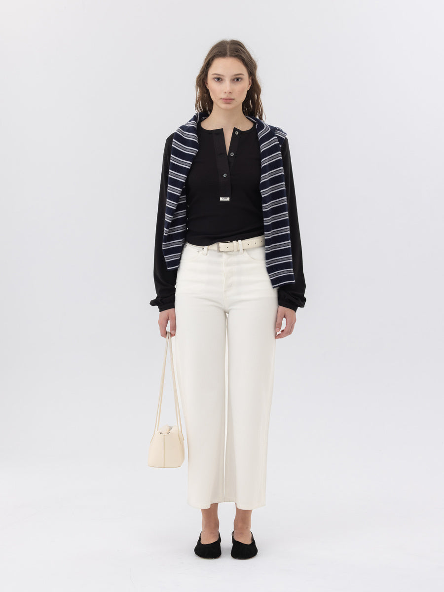 GLOWNY 90s High Rise Wide Leg Jeans (Short) (White)
