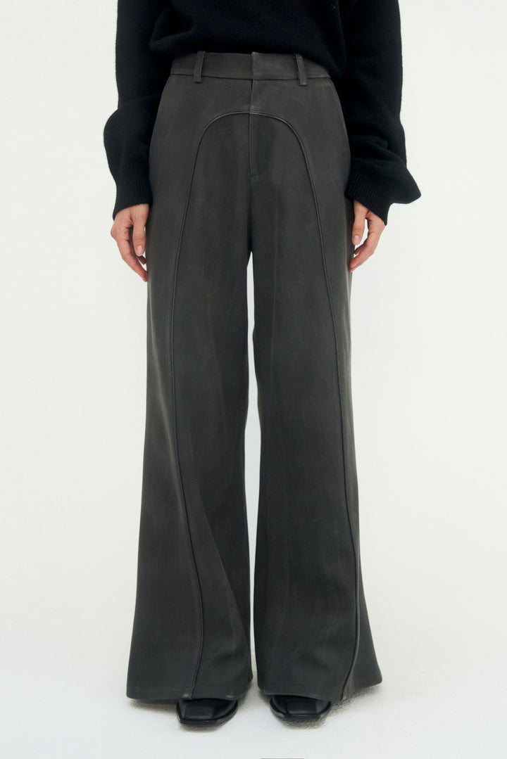Treemingbird Suede Piping Classic Set-up Pants Charcoal