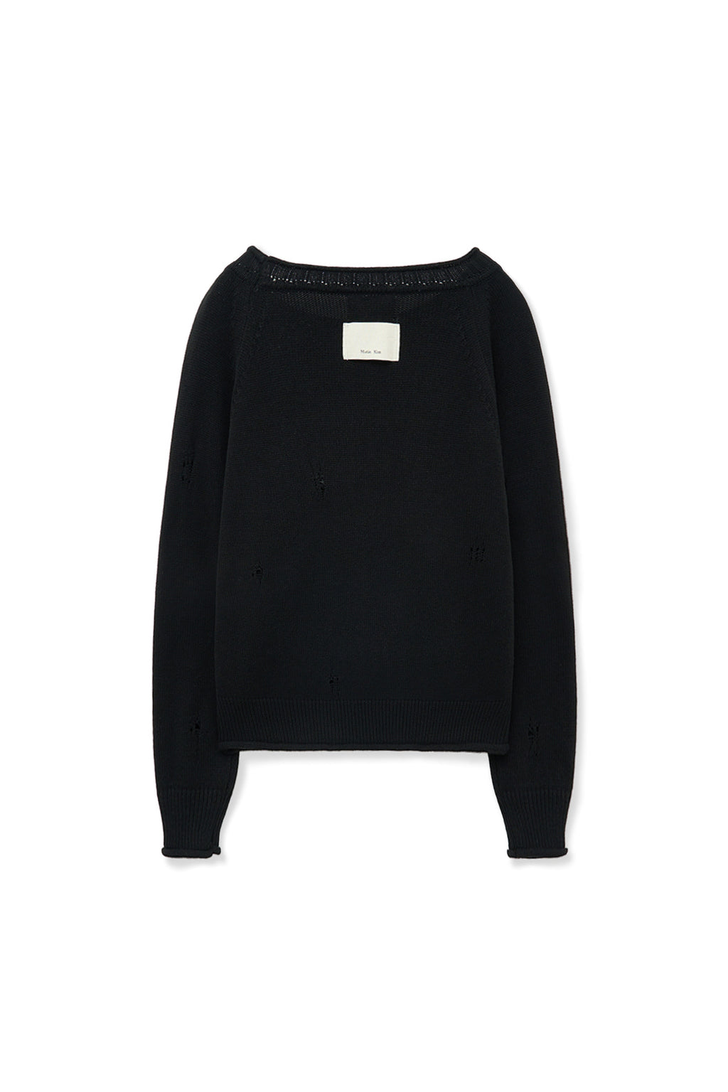 [matinkim] TWO WAY OFF SHOULDER DAMAGE PULLOVER IN BLACK