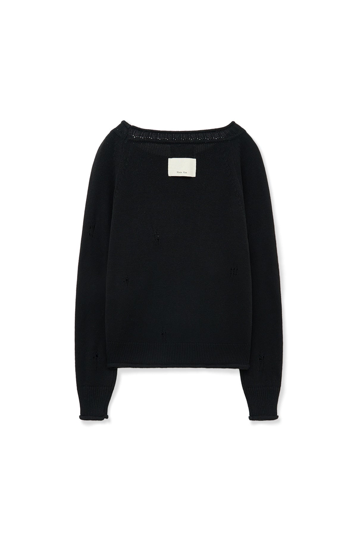 [matinkim] TWO WAY OFF SHOULDER DAMAGE PULLOVER IN BLACK