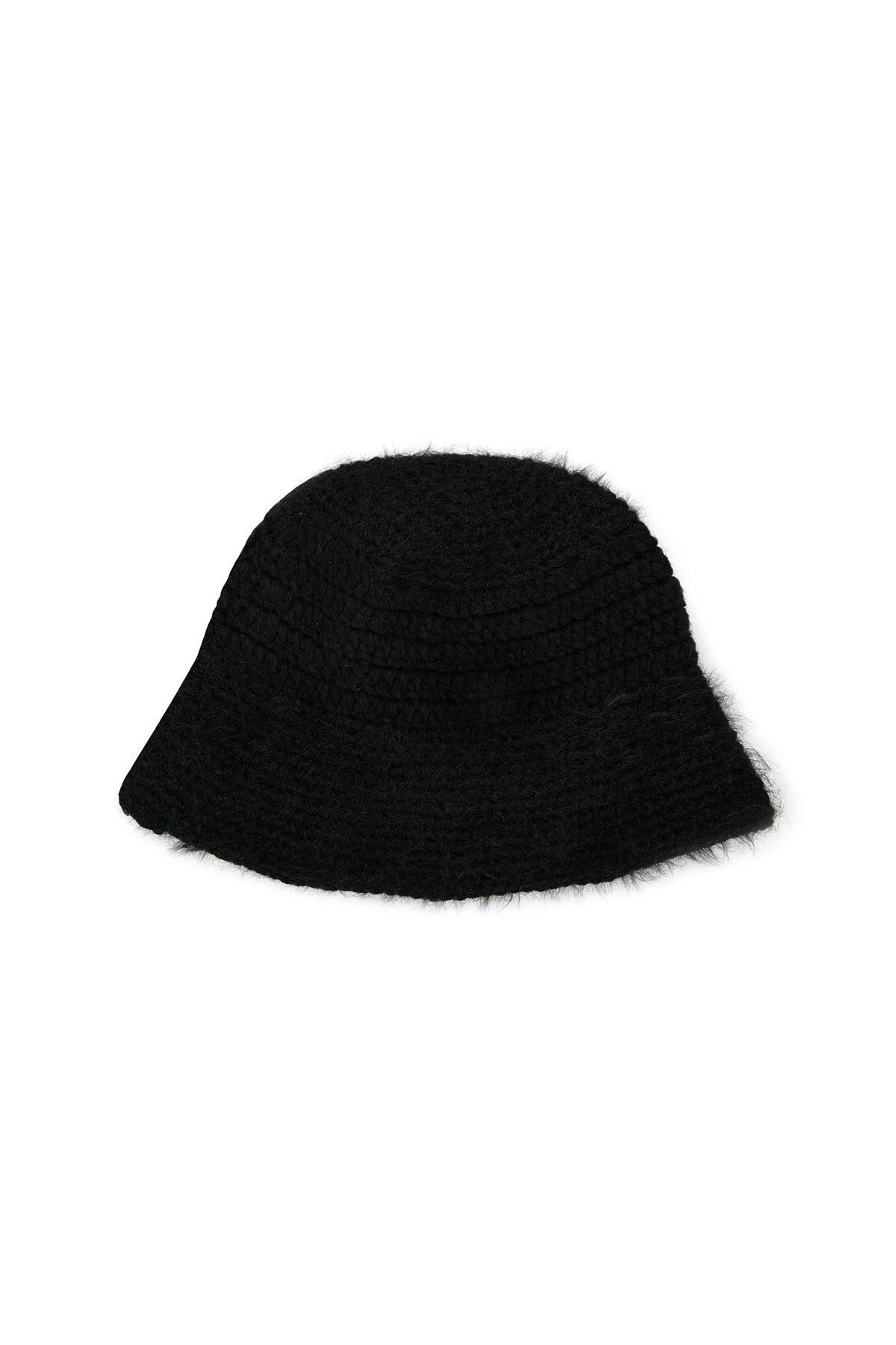 [matinkim] LOGO HAIRY KNIT BUCKET HAT IN BLACK