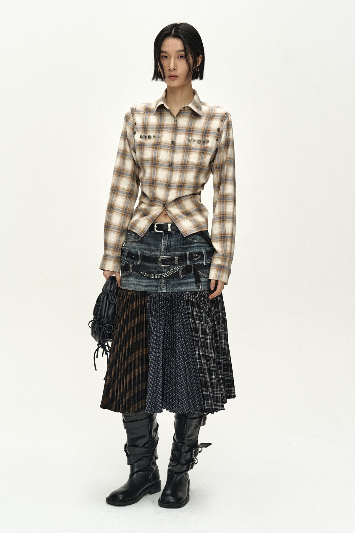 Andersson Bell Double Belt Printed Accordion Pleats Skirt