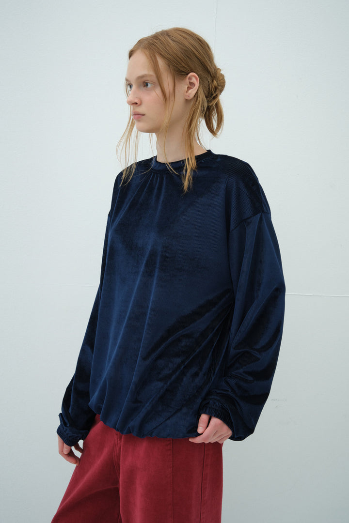 Overdueflair Glow Loose Fit Velvet T-Shirt Navy