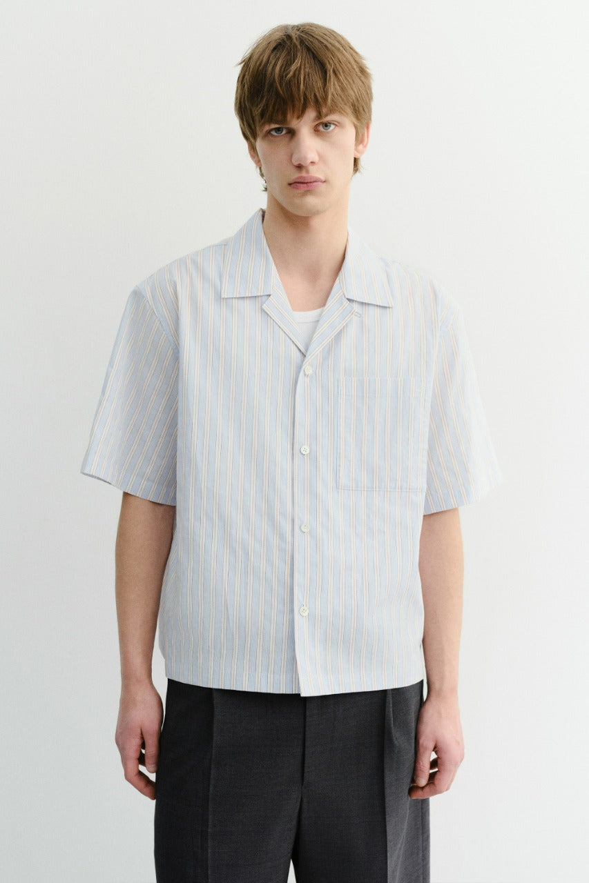 Dunst Cropped Open Collared Striped Shirt Beige Stripe