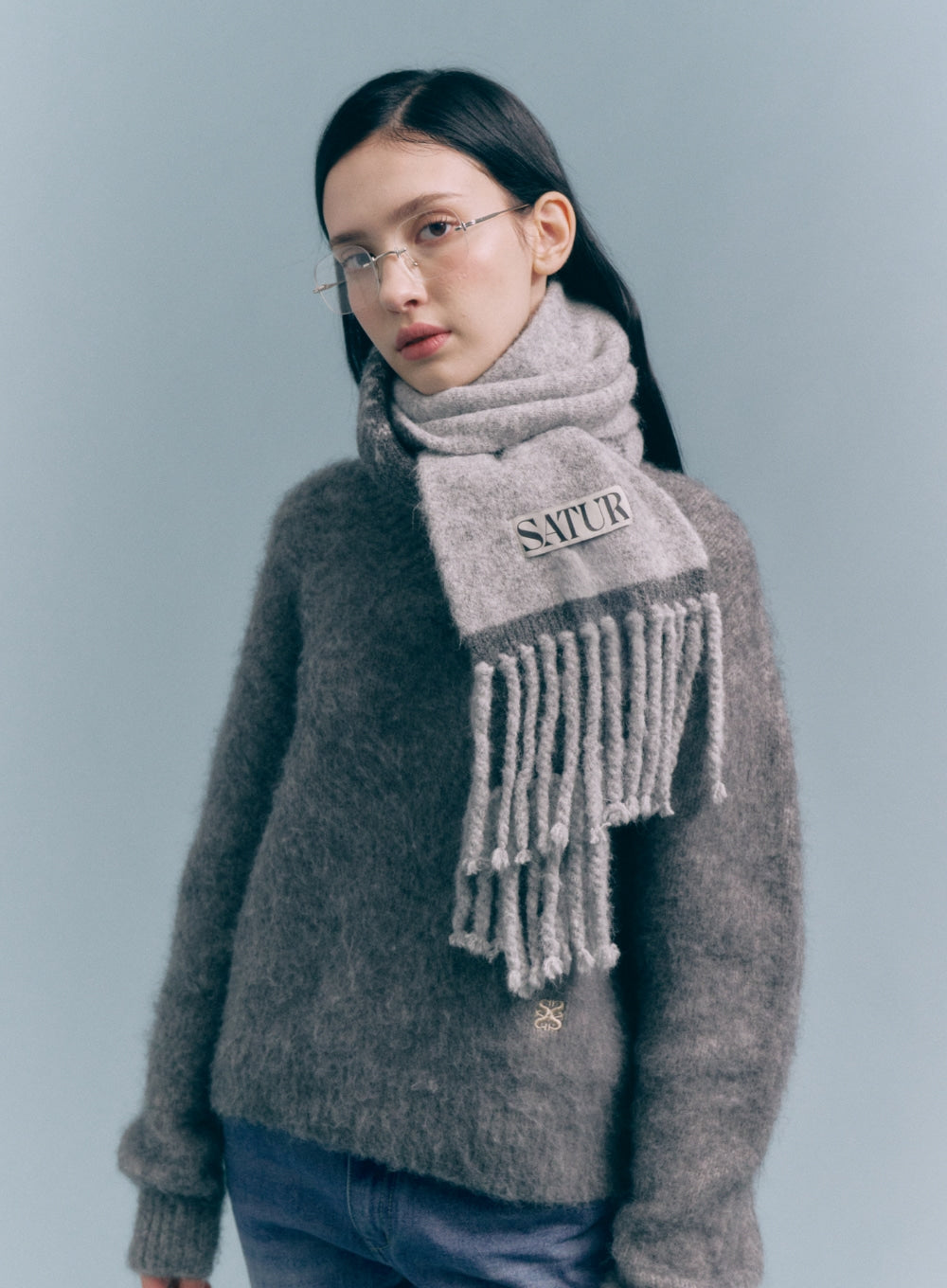 [satur] Nordic Intarsia Knit Muffler - Gray