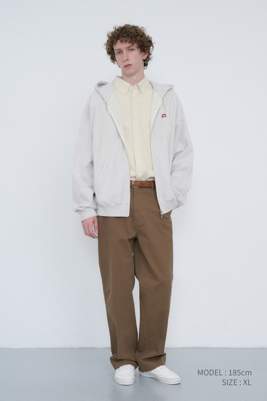 Dunst Unisex Leather Logo Zip-Up Hoodie Oatmeal Melange