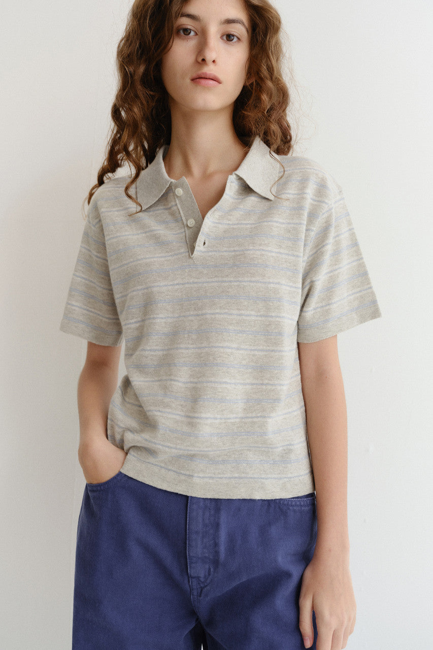 Dunst Unisex Striped Polo Knit Grey Soft Blue