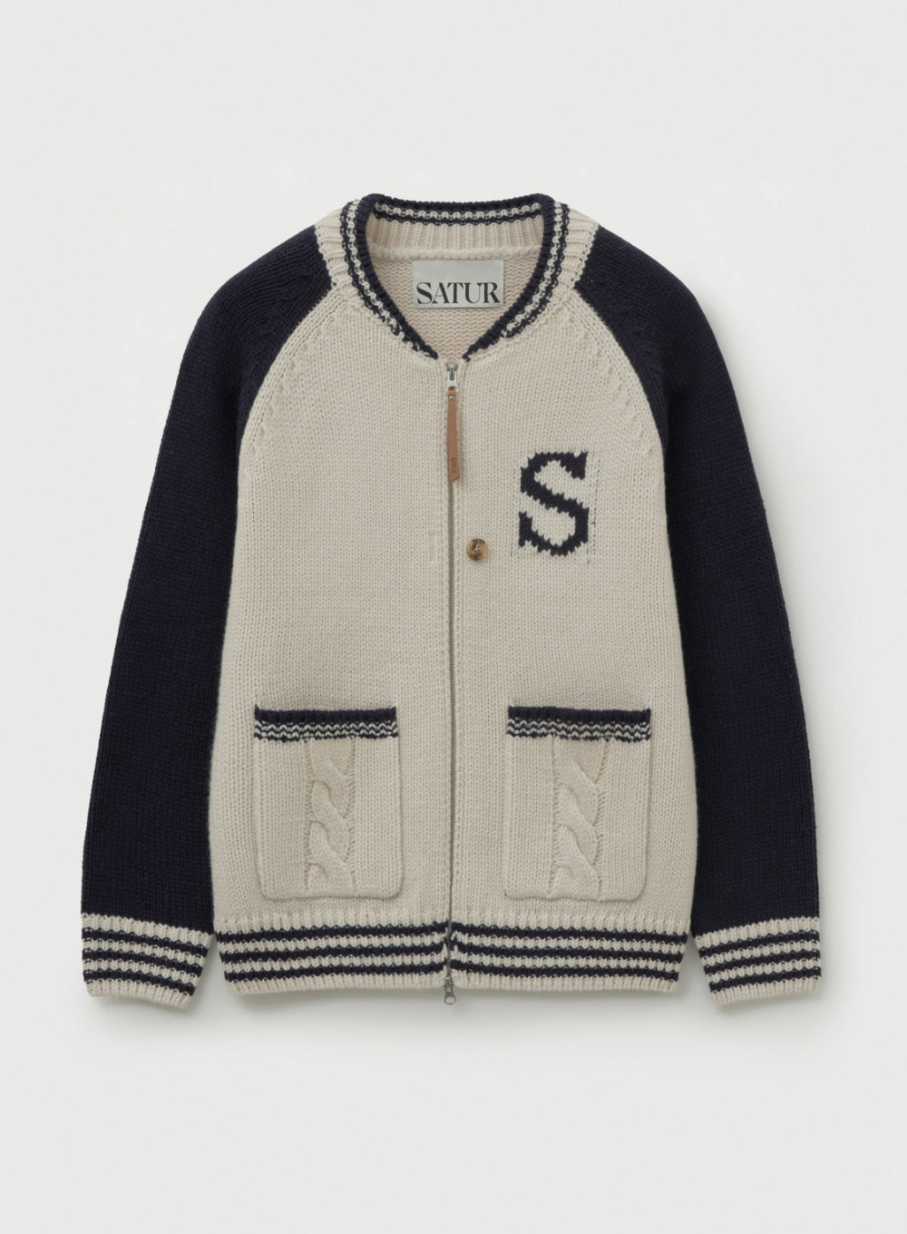 Satur Knit Varsity Jacket - Cream