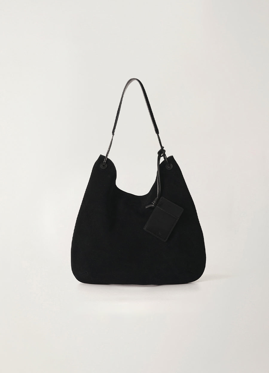 Nothing Written Medium shoulder hobo bag (Black suede)