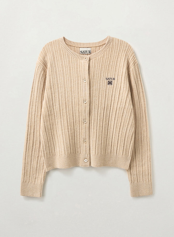 Satur (W) Fleece Crew Neck Cardigan - Cream