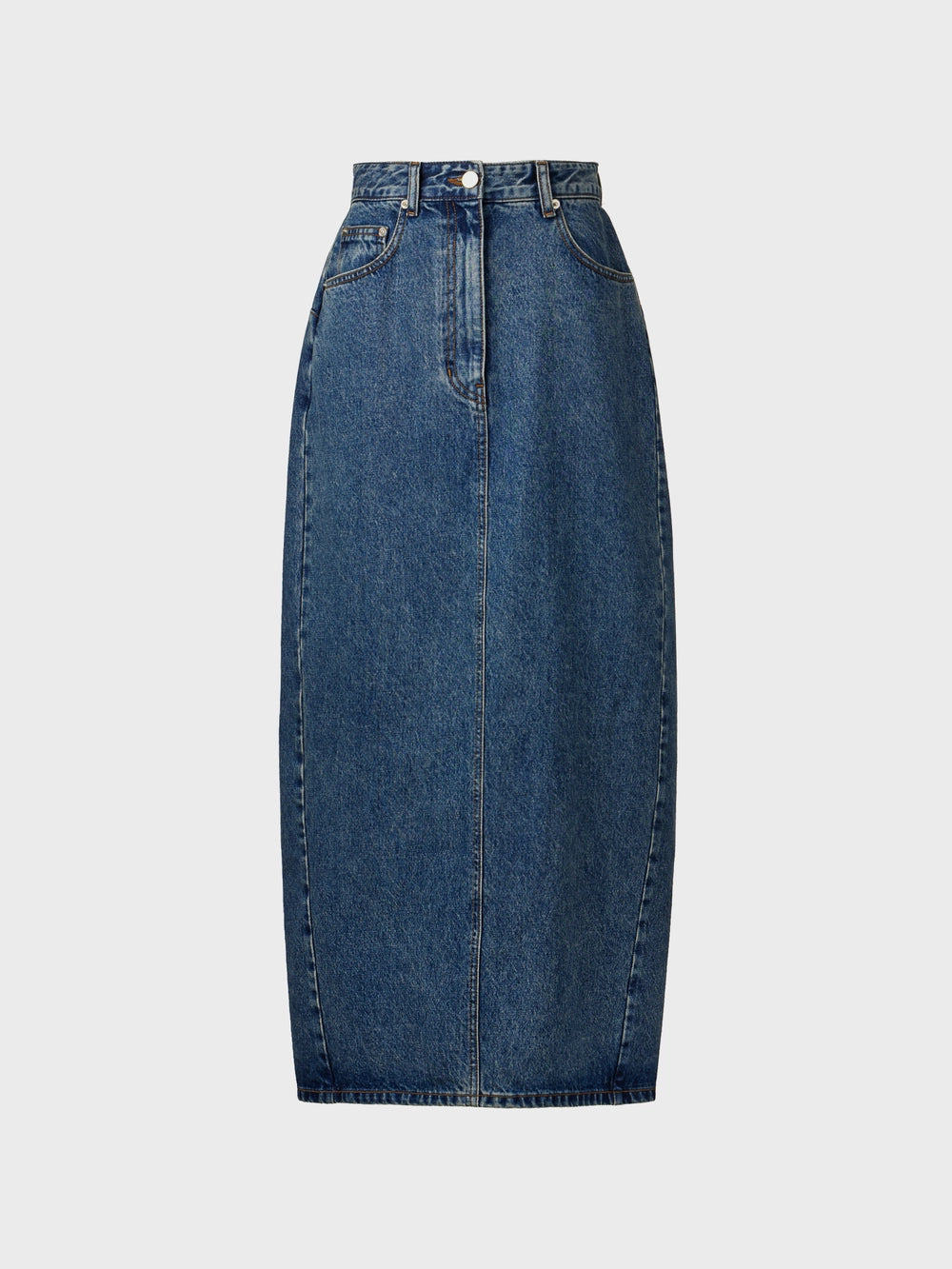 EENK Curved Line Long Denim Skirt - Denim Blue