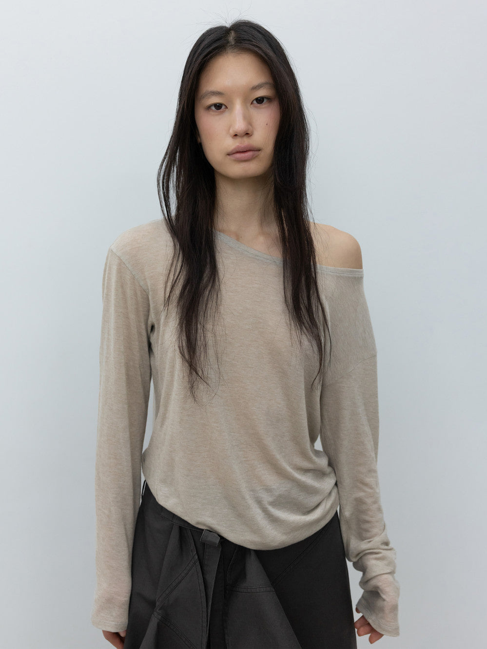 Low Classic Wool Tencel Long Sleeve T-Shirt Beige