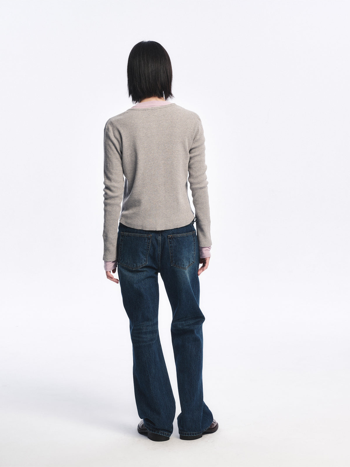 Low Classic Waffle Henley-Neck Tee Melange Grey