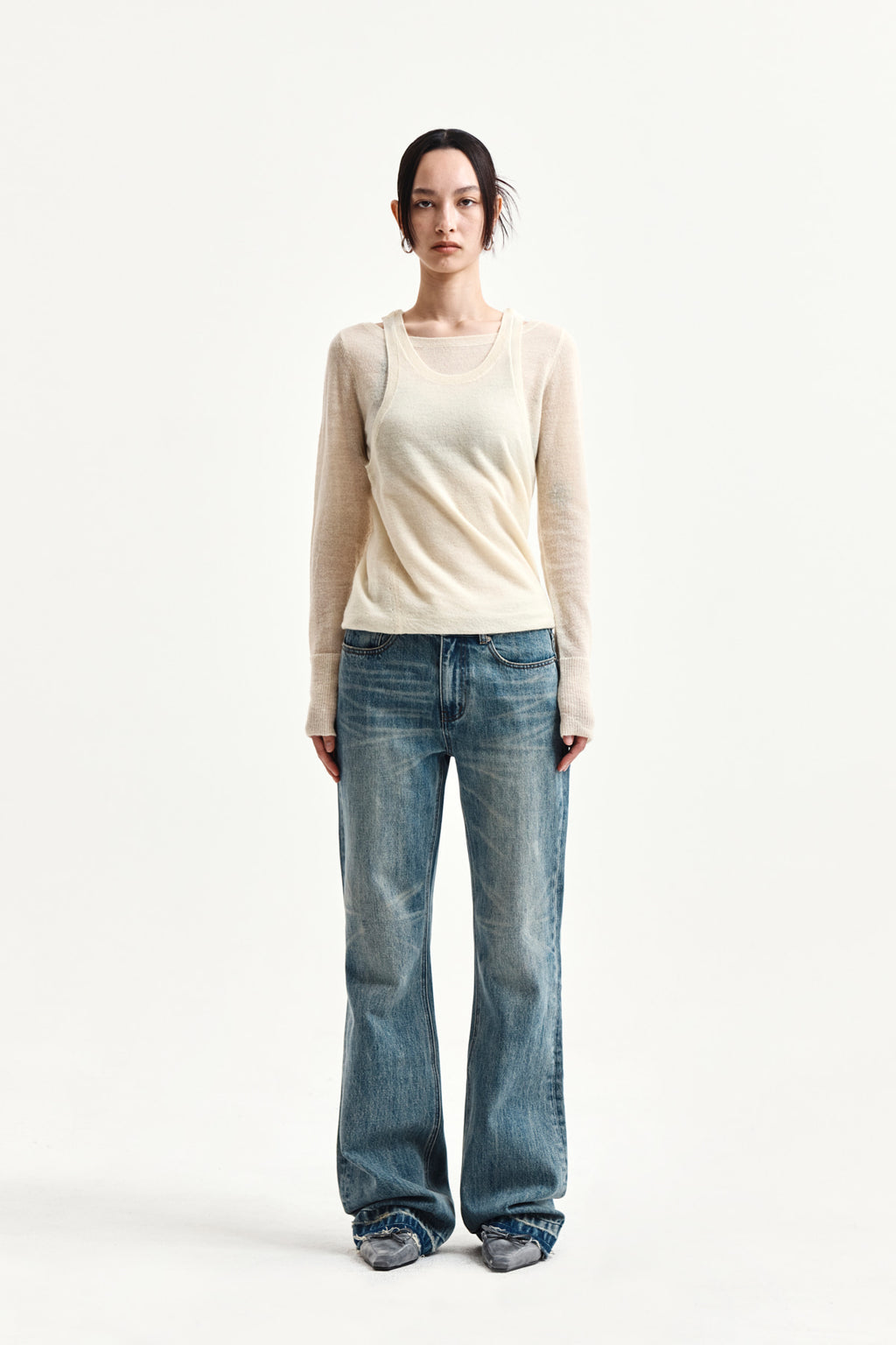 Matinkim Washed Point Boots Cut Denim Pants IN Blue
