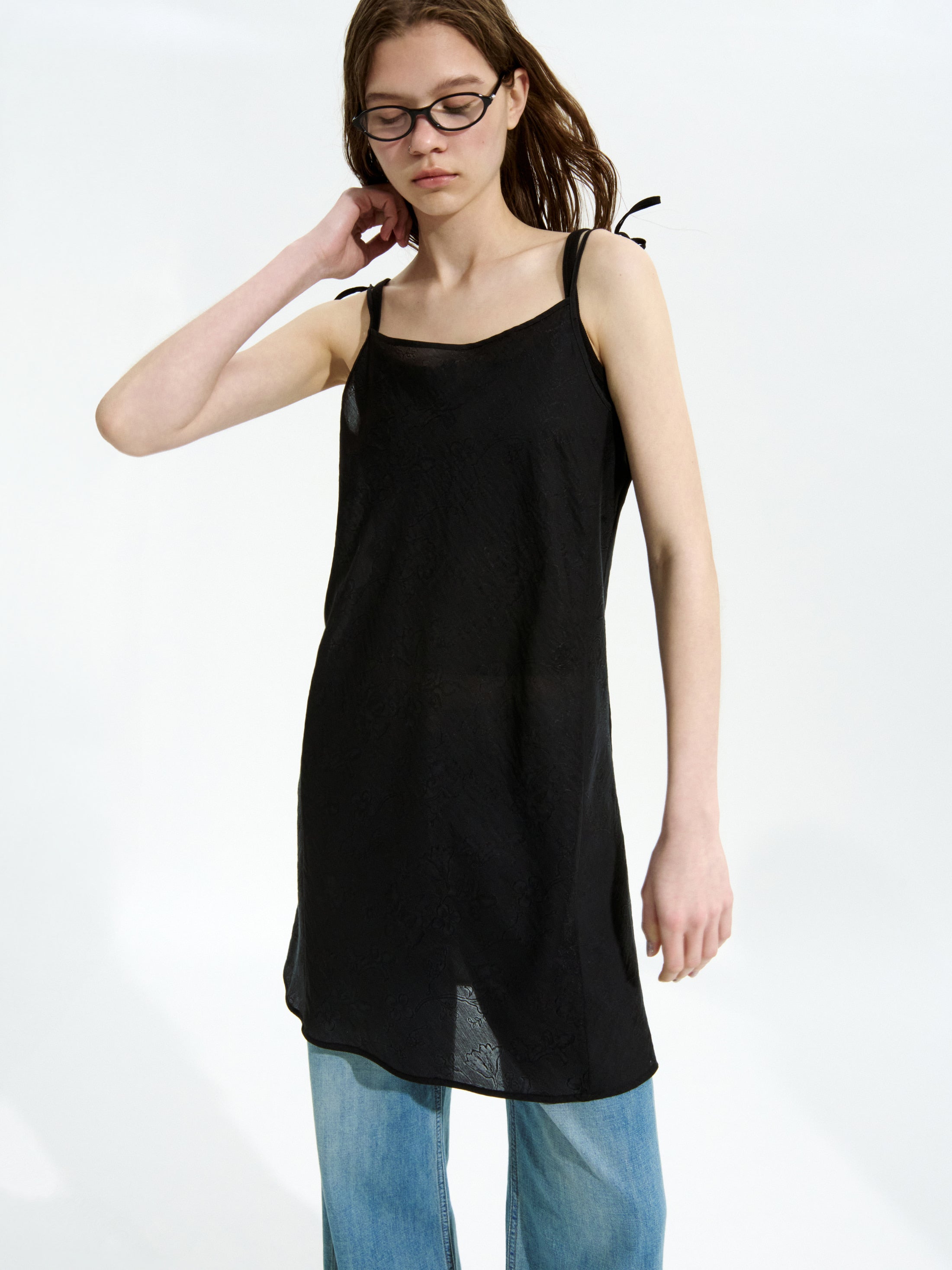 Low Classic Silky Floral Layered Dress Black