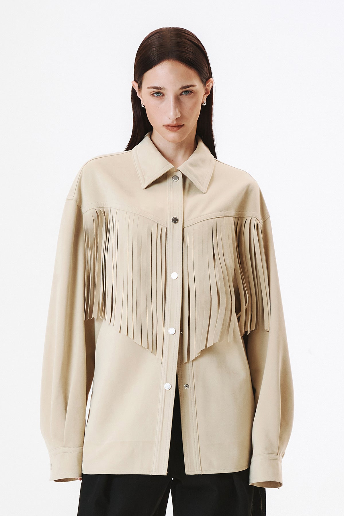 [matinkim] Suede Fringe Jacket IN Beige