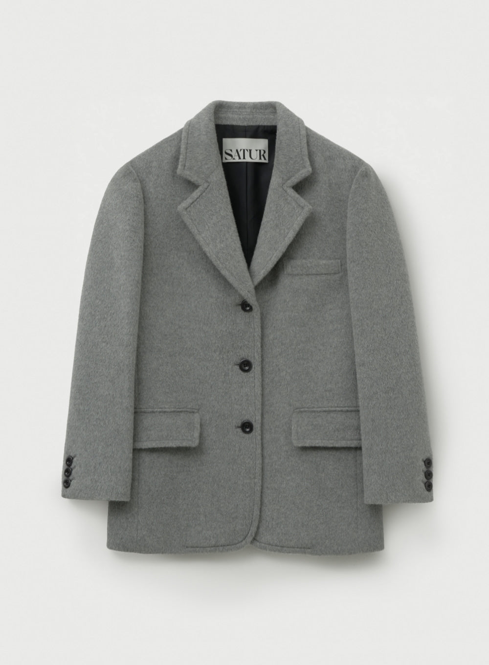 [satur] (W) Cashmere Wool Blend Single Blazer - Melange Gray
