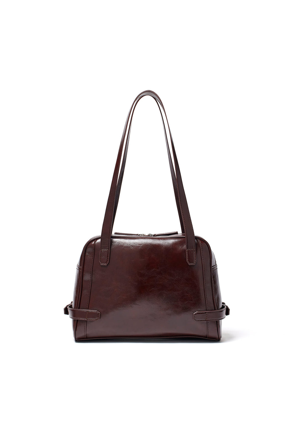 [matinkim] BIKER DETAIL SQUARE SHOULDER BAG IN DARK BROWN