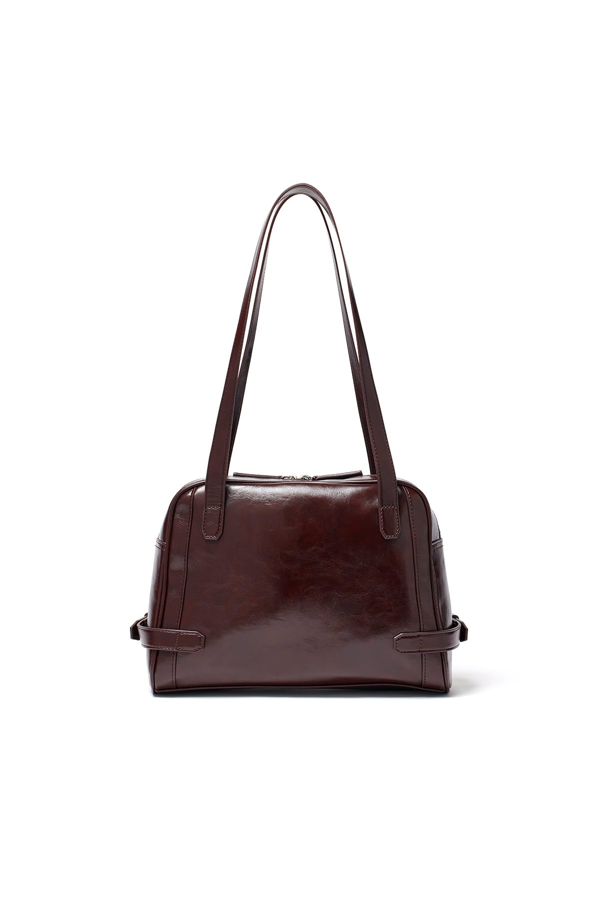 [matinkim] BIKER DETAIL SQUARE SHOULDER BAG IN DARK BROWN