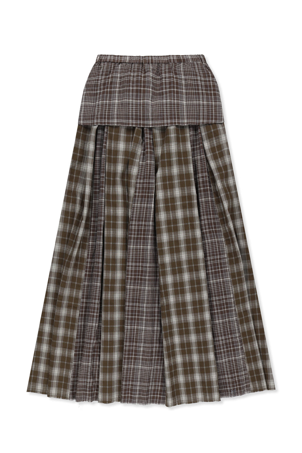 Matinkim Mixed Check Sleeve Tie Flare Skirt IN Brown