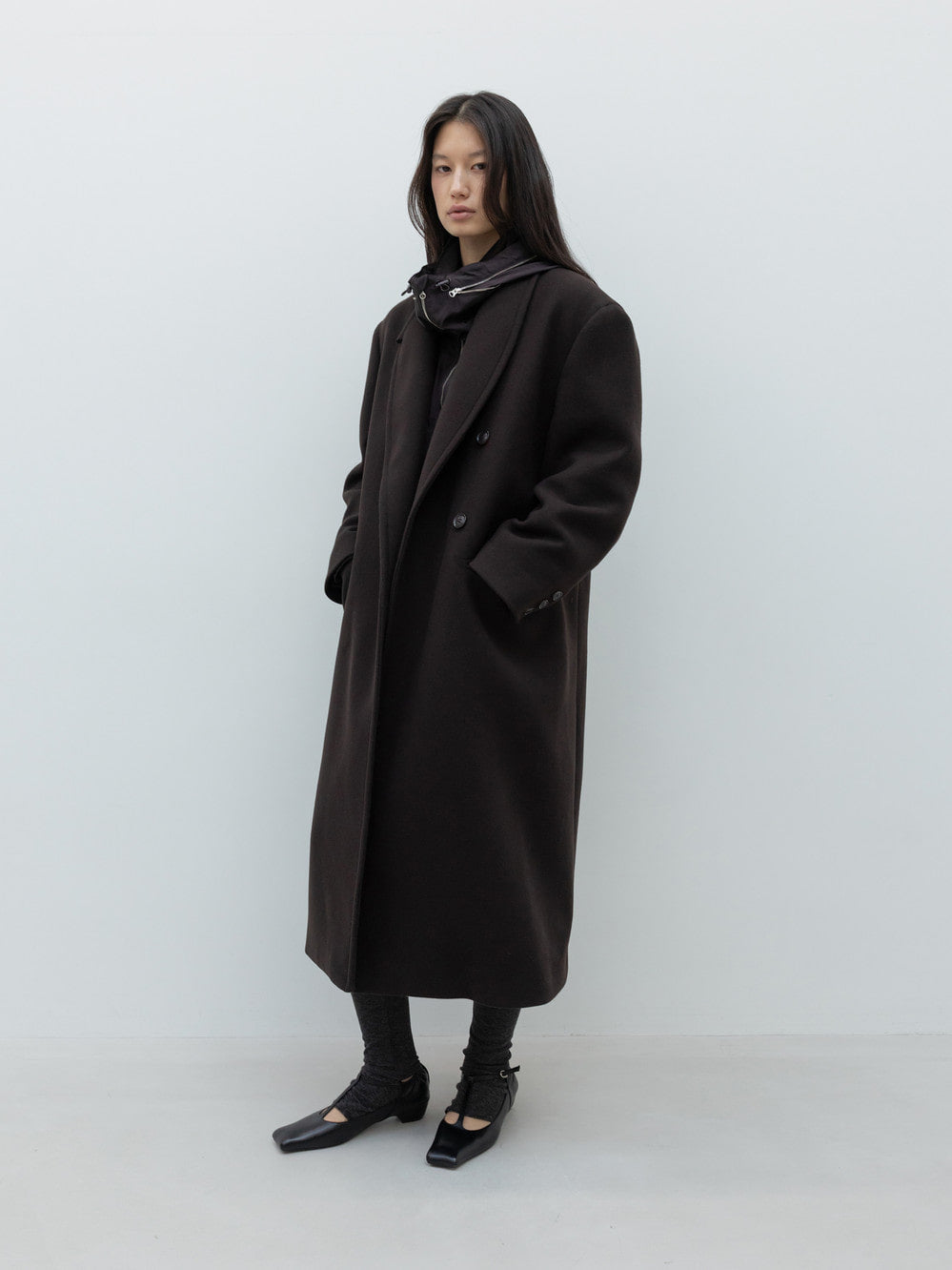 Low Classic Wool Shawl Collar Coat Brown
