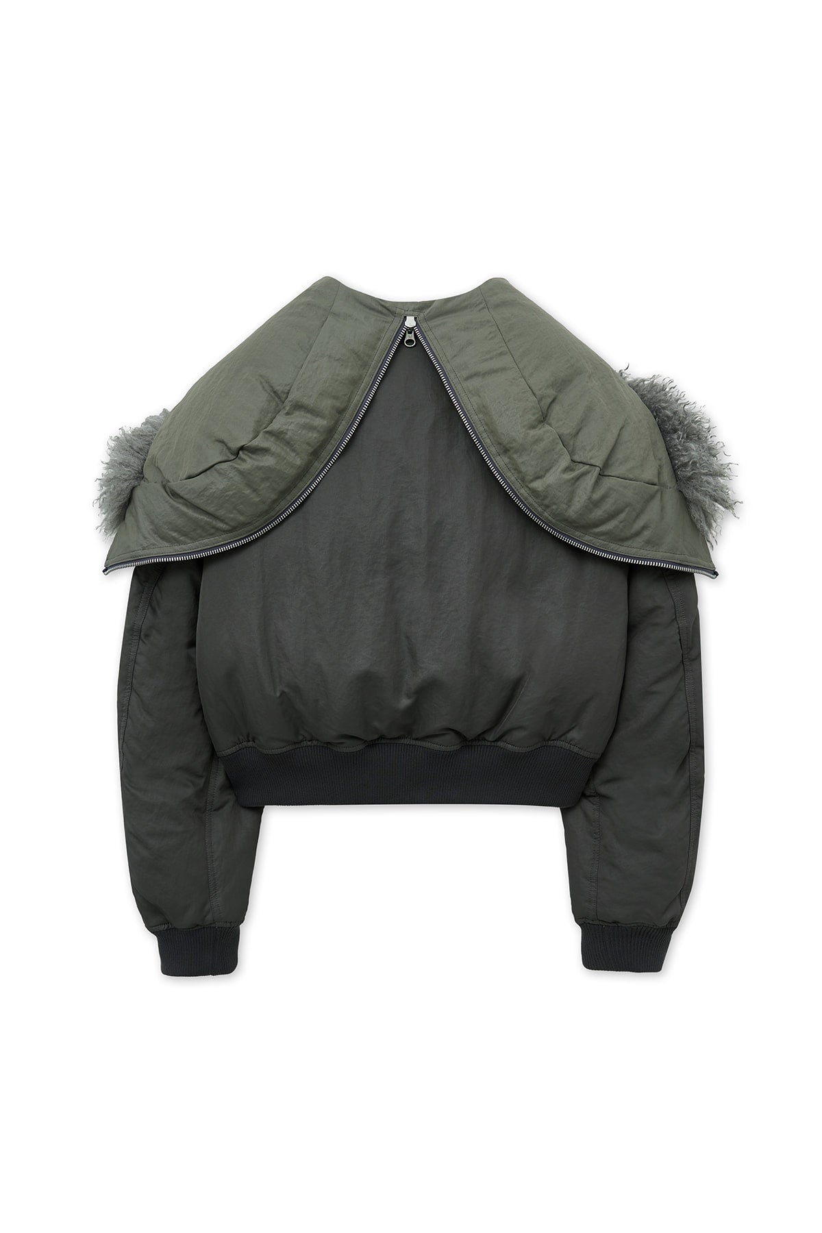 [matinkim] FUR HOODY BOMBER DOWN JUMPER IN DARK GREY