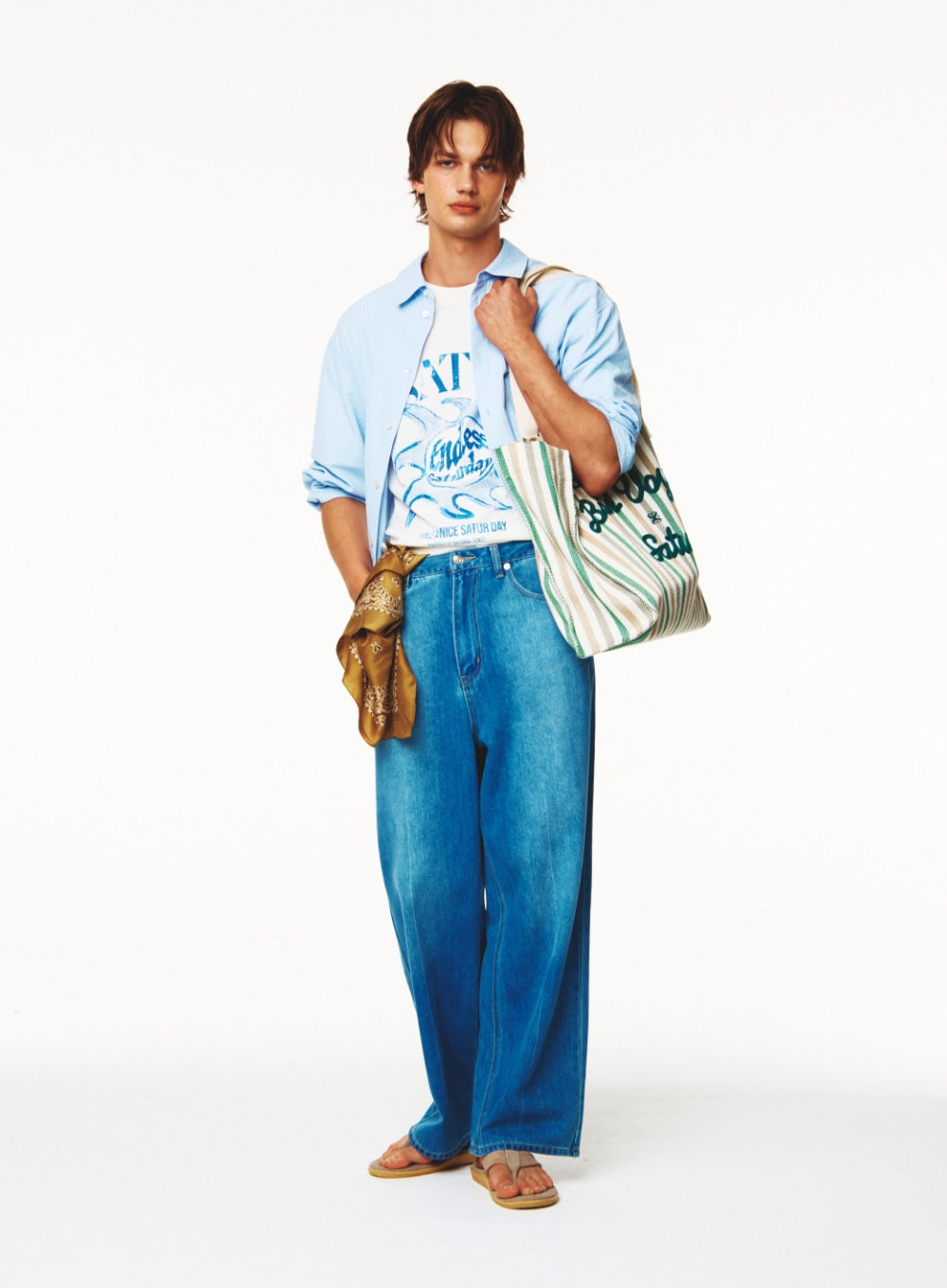 [satur] Seersucker Basic Pocket Shirt - Light Blue