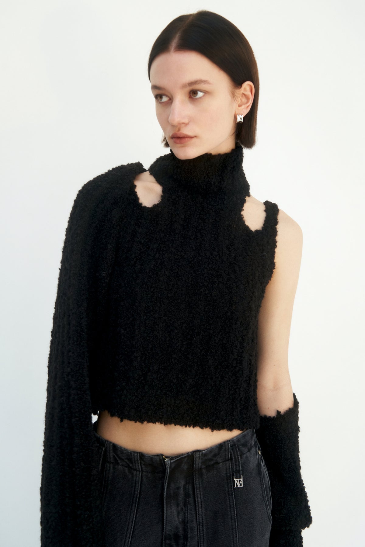 Treemingbird Shoulder Cutouts Knit Set-up Bolero&Sleeveless Black
