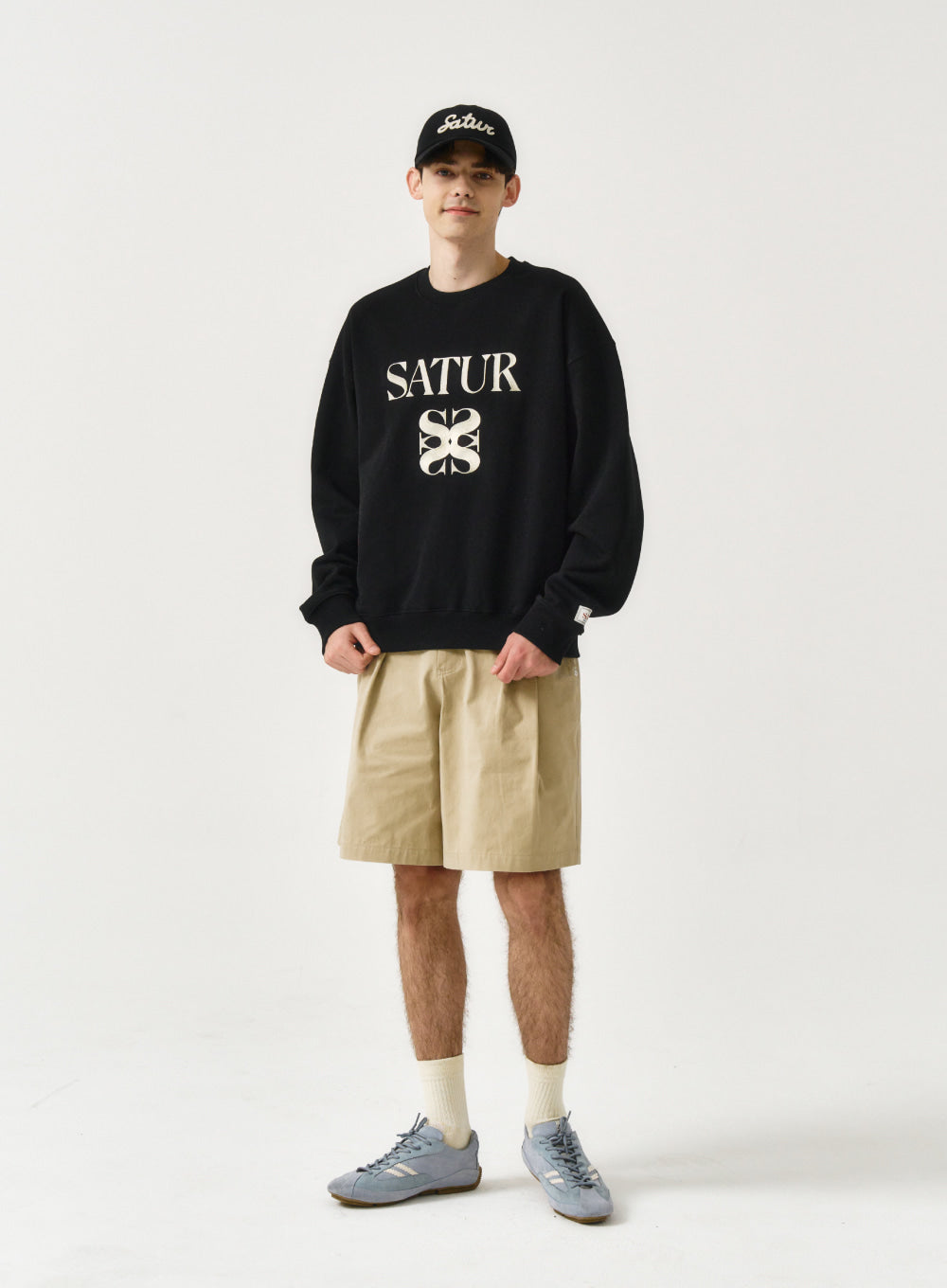 [satur] Vintage Casual Applique Ball Cap - Black