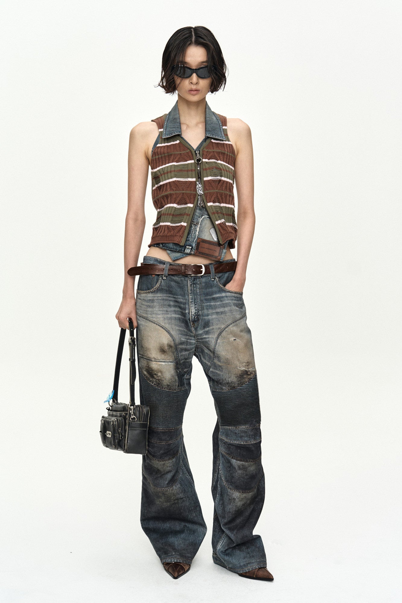 Andersson Bell Upside-Down Printed Denim Halter Top