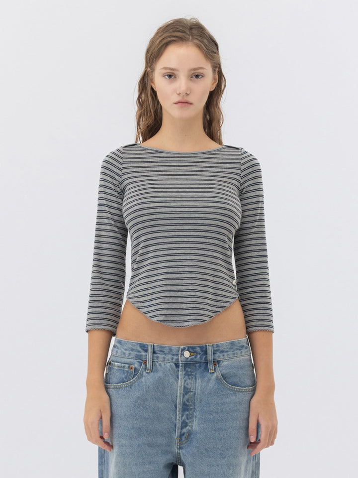 GLOWNY 3/4 Soft Wave Tee (Gray Stripe)