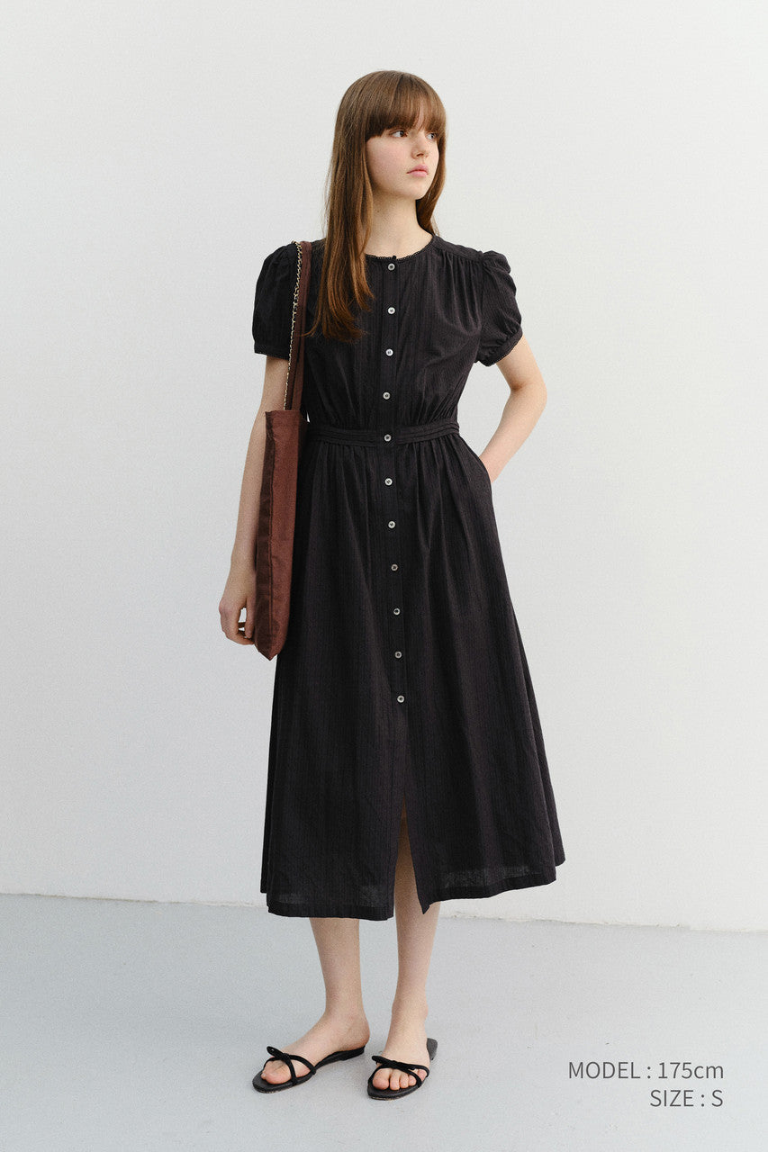 Dunst Maxi Shirring Half Sleeve Dress Black