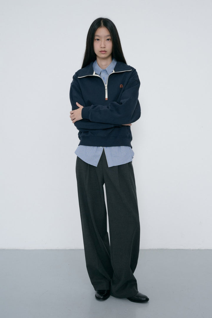 Dunst Double Pleated Wide Slacks Charcoal Grey