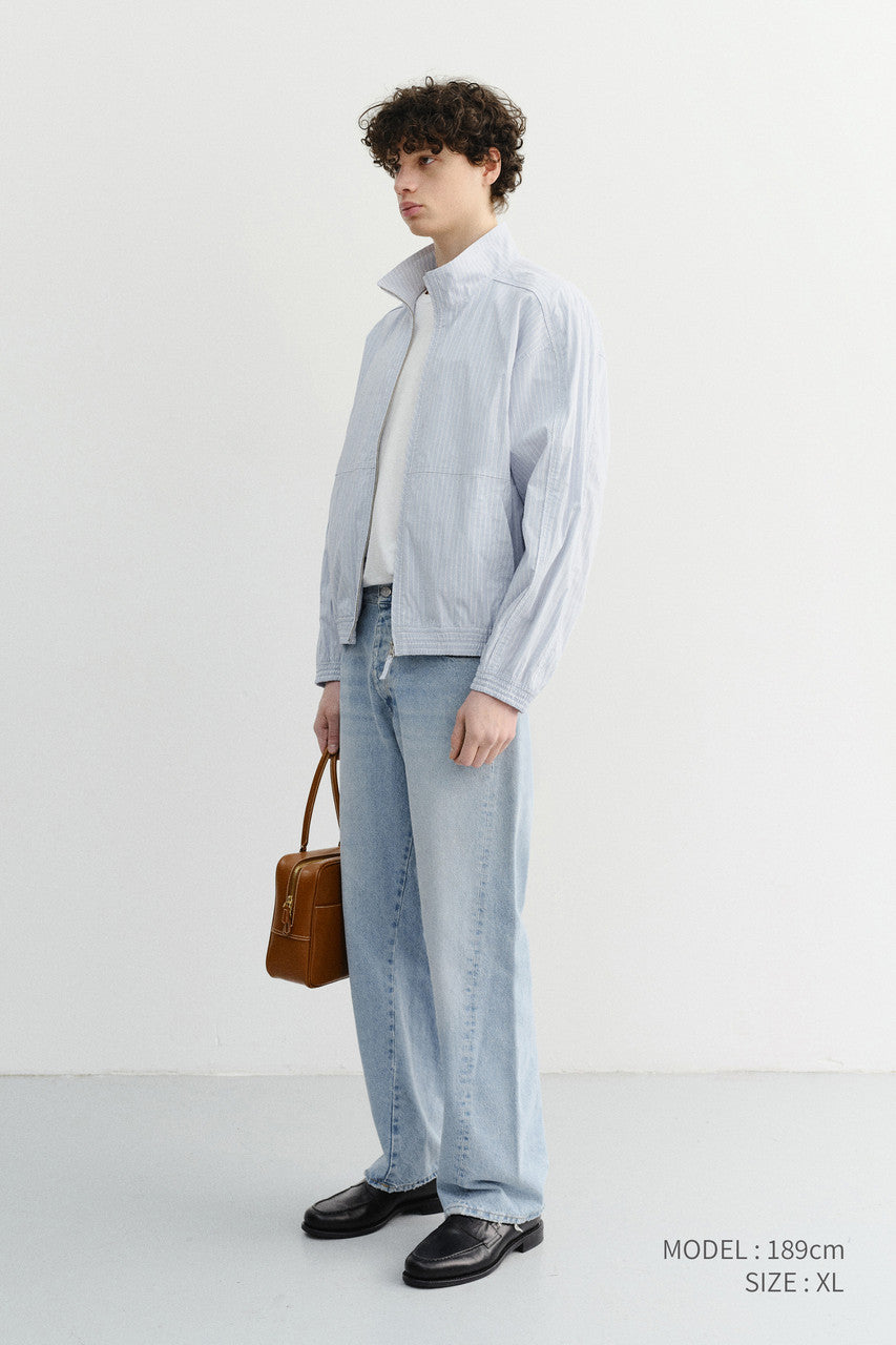 Dunst Unisex Summer Harrington Jacket Soft Blue Stripe