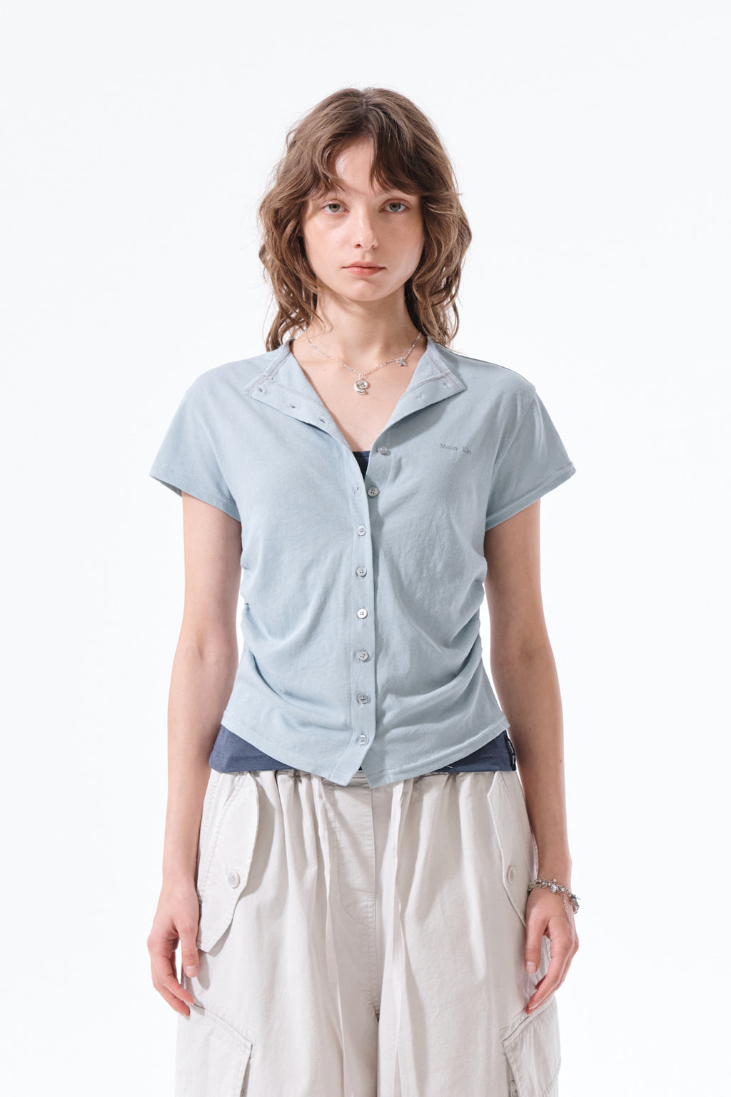 Matinkim Side Shirring Button Top IN Light Blue