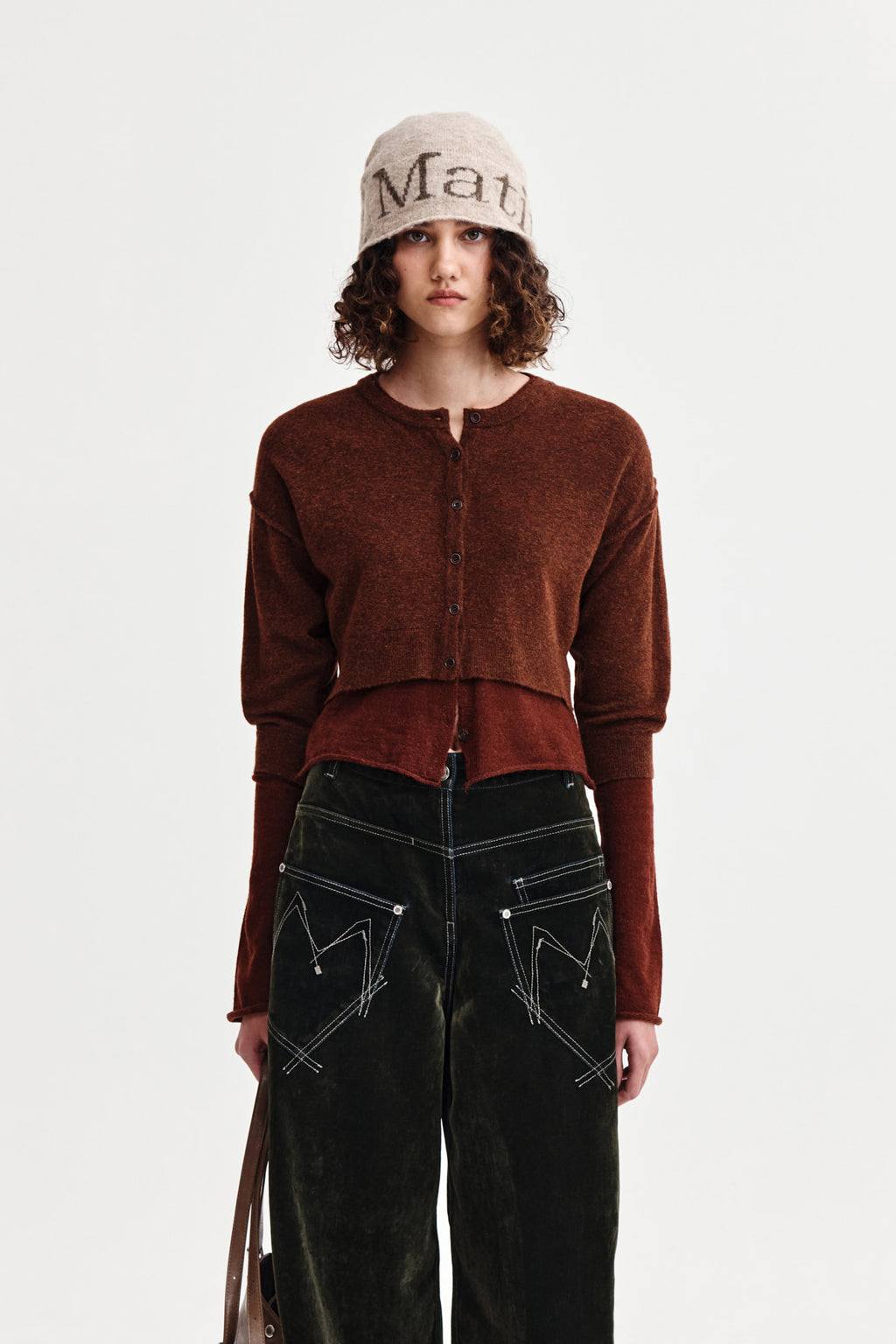Matinkim Layered Texture Knit Cardigan IN Brown