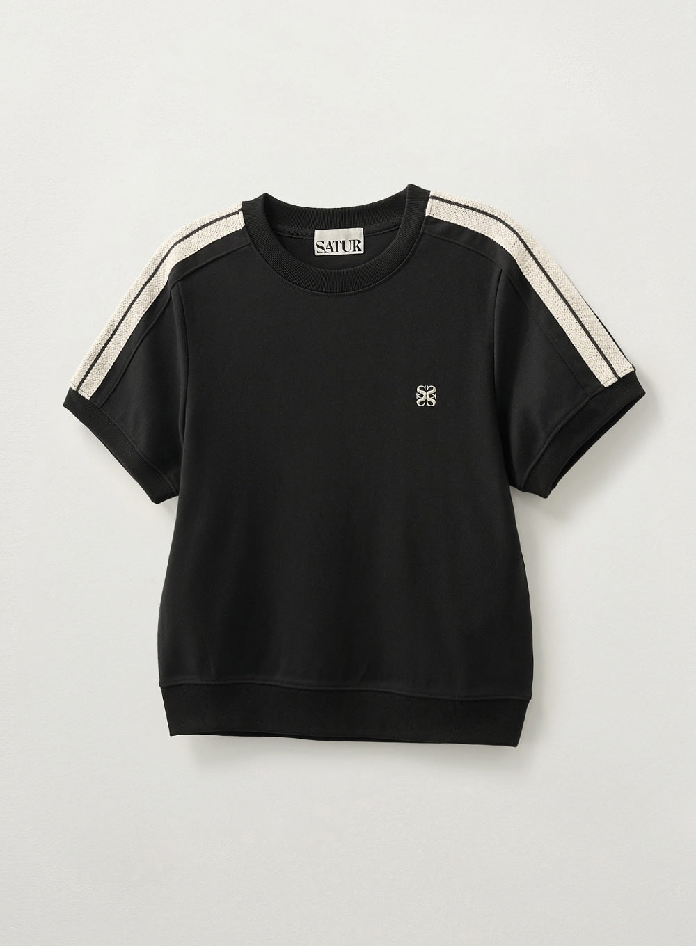 [satur] (W) Lawton Crop Half Sweatshirt - Black