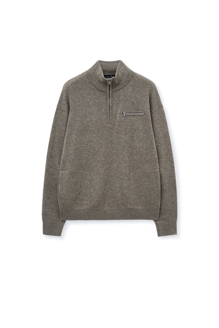 Matinkim Matin Kim Back Logo Half Knit Zip UP Pullover For Men IN Dark Beige