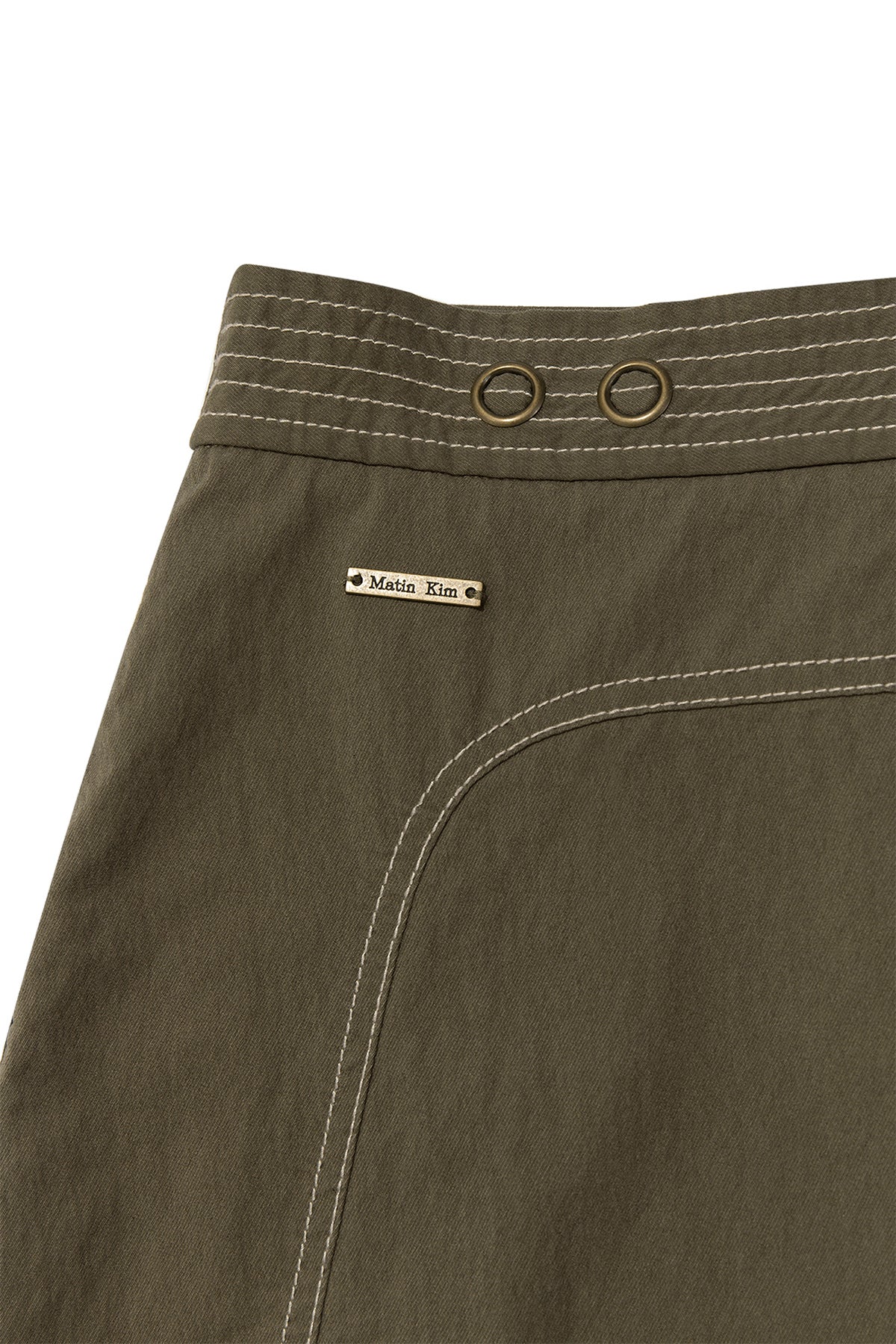 [matinkim] STITCH POINT BELTED WRAP SKIRT IN KHAKI