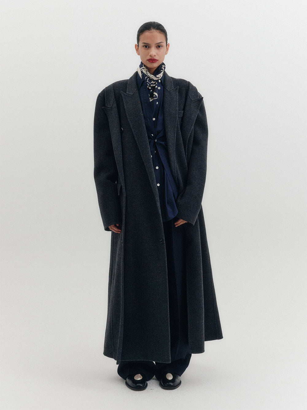 EENK Double Collar Long Coat - Gray