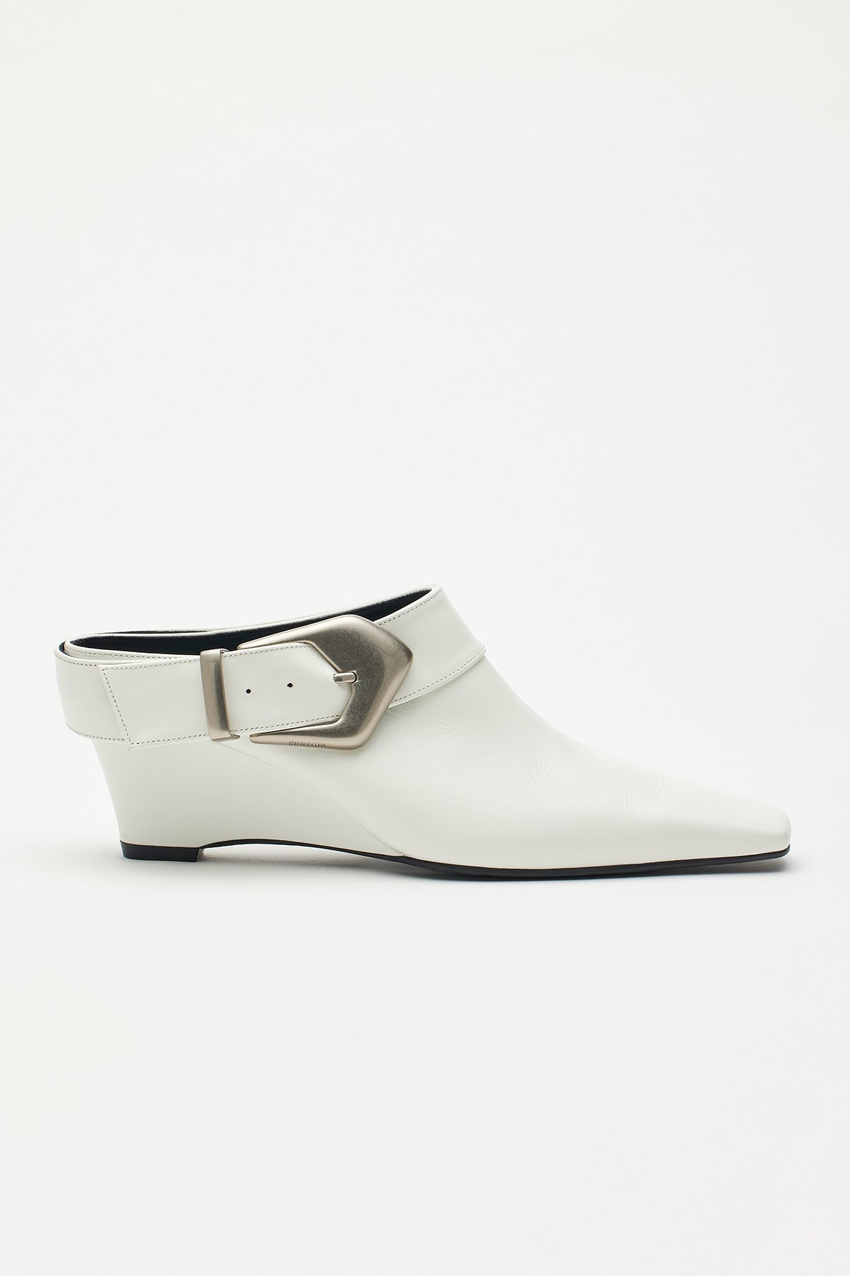 Matinkim Bold Buckle Leather Mule IN White