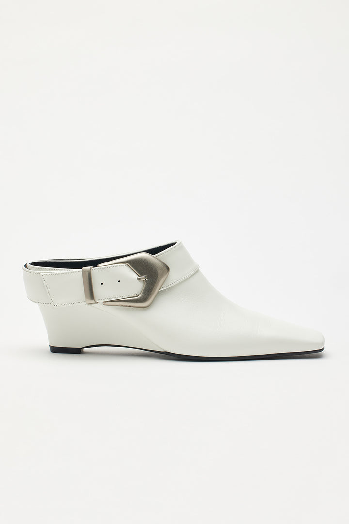 Matinkim Bold Buckle Leather Mule IN White
