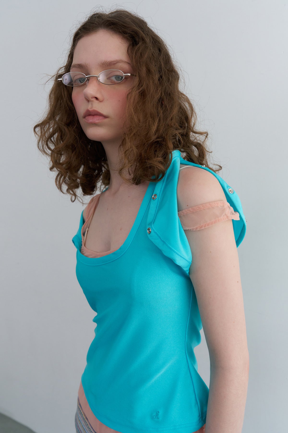 Overdueflair Snap Shoulder T-Shirt Turquoise Blue